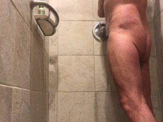 Public lockerroom jackoff - watch my balls draw up when I get ready to cum