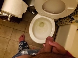 Gently Holding my Boyfriend's Dick while he Pees in the Toilet