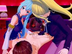 Konosuba: Megumin x Aqua x Darkness and Kazuma 4 Some Fun 3D Hentai