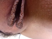 Preview 5 of Big pussy lips fingering very close up!