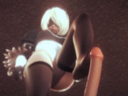 Preview 2 of Nier automata 2B does tremendous footjob with her stockings