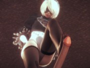 Preview 4 of Nier automata 2B does tremendous footjob with her stockings