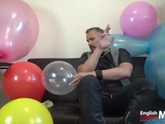 English Leather Master smokes cigars and jerks while blowing and popping balloons PREVIEW