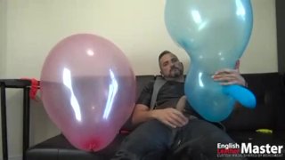 English Leather Master smokes cigars and jerks while blowing and popping balloons PREVIEW