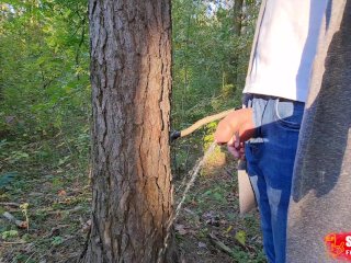 Pissing boy - uncircumcised cock in forest