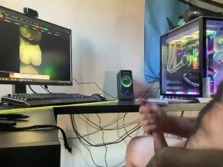 caught watching porn, pov, hot tattooed guy, jerking off