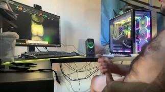 Boyfriend jerking off while watching porn 