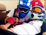 Preview 1 of Two guys in helmets jerk off and cum
