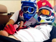 Preview 3 of Two guys in helmets jerk off and cum