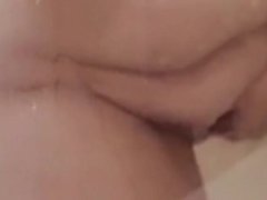 Bbw sweetheart with soft fupa plays with her pink pussy in shower until she squirts