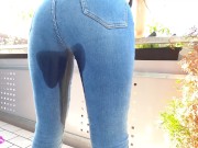 Preview 3 of Sexy Teen PAWG With Big Ass Pisses In Her Jeans On The Balcony