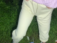 A girl pisses in the forest. Pissing in Nature