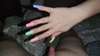 Long Nails Handjob and he cums quickly and hard *cumblast*