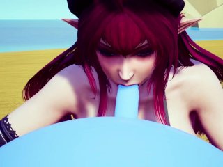 Demon Girl sucking off a bouncing ball