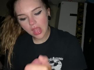 EXTREMELY SLOPPY DEEP THROAT BLOWJOB FROM 19YO STEP_SISTER