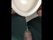 Preview 5 of POV Pissing thru my hollow cock sleeve device in a public washroom then tasting the last few P drops