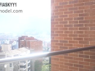 Boobs jumping on my balcony. My neighbor spies on me while I bounce my tits. Bouncing boobs