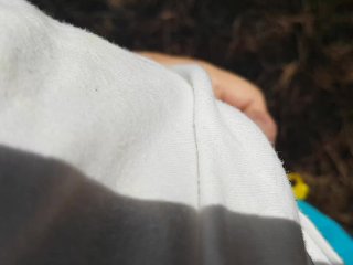 Boy piss in the pine forest THERE ARE PEOPLE IN THE BEACH NEAR HIM