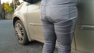 Girl Pissing Her Grey Jeans 5 Times Jeans Compilation