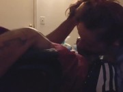Preview 1 of A little redhead pawg chokes on my dick and swallows my nut