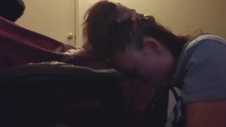 A little redhead pawg chokes on my dick and swallows my nut 