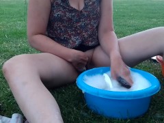 Just doing the dishes... on a campsite... without my panties