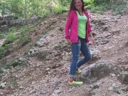 Preview 2 of PEE on PUBLIC Mountain Trail # Natural Amateur girl