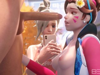 Mercy Teaching Dva how to make a Deepthroath Blowjob