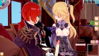 3D/动漫/无尽。Genshin Impact：Fischl 被 Diluc 生操和中出！！