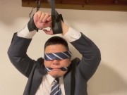 Preview 6 of Japanese chubby suit man, restrained and blindfolded and mass ejaculation with vibrator