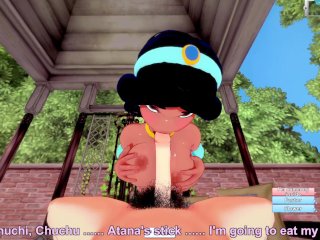 3D/Anime/Hentai, Aladdin: Princess Jasmine takes a Bigdick in her ass and pussy!! (POV)