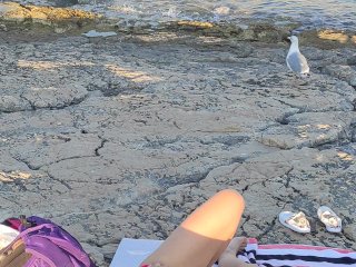 Day 11 - italian milf with small tits touching her pussy in public beach, people watching, risky