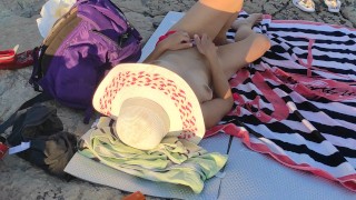 Day 11 - italian milf with small tits touching her pussy in public beach, people watching, risky
