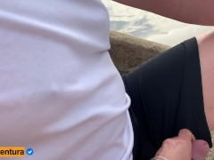 Handjob on the beach, some guys near - Real amateur