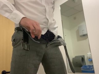 Big Cock Straight Guy Masturbating at Work, Hung Horny Manager Cumming in Shirt and Trousers