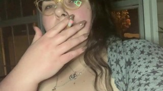Outside Smoking With My BBW Tits Out Is Dangerous