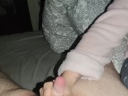 Preview 1 of I wank his little cock until his cum runs over my long black nails *cumblast/cum on nails*