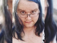 Chub Sissy Sucks Dildo at Public Beach in Womans Swim Suit!