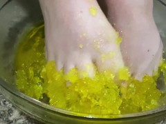Yellow Jell-O between my toes!