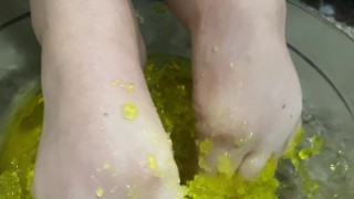 Yellow Jell-O between my toes!