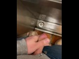 Hot cruising in public toilet wanking my hard cock with big cumshot 