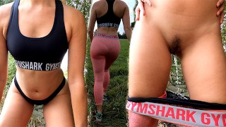 After A Hike A Fit Girl Pisses On Her Legging