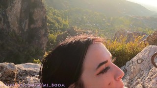Getting caught! Giving him Blowjob, Mouth CreamPie, on Cliff nearby tourist trail - Mimi Boom