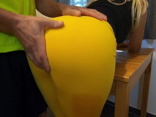 perfect ass Step Mom teases Step Son to get fucked again, he can't tell him no ,yellow leggings