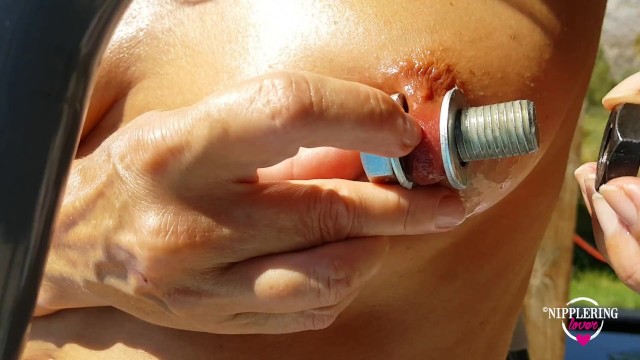 Nippleringlover Inserting Huge Screws In Stretched Nipple Piercings 