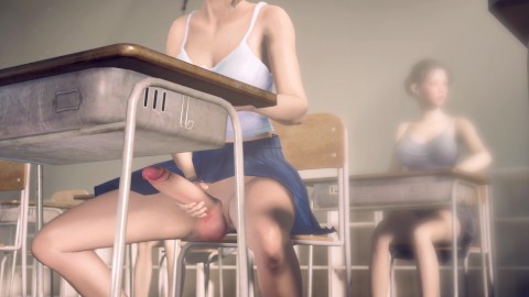 Garota asiática Futanari se masturbando na sala de aula em público