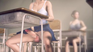 Futanari Asian Girl Masturbating in Classroom in Public
