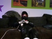 Biker cumming inside a dainese suit