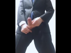 スーツ男子がチャックをおろしてオナニー！ 素人 個人撮影 自撮り エロ フェチ コスプレ 女性向け ゲイ バイ - Screenshot 5 of 16 - Handjob