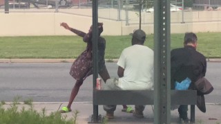 CRACKHEAD STRIPPING ON THE BLVD😂 SMOKING MOON ROCS WITH HER TITTIE OUT